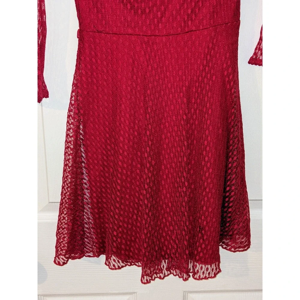 B. Darlin Lace Fit & Flare Juniors Party‎ Dress Burgundy Long Sleeve  Size 5/6
